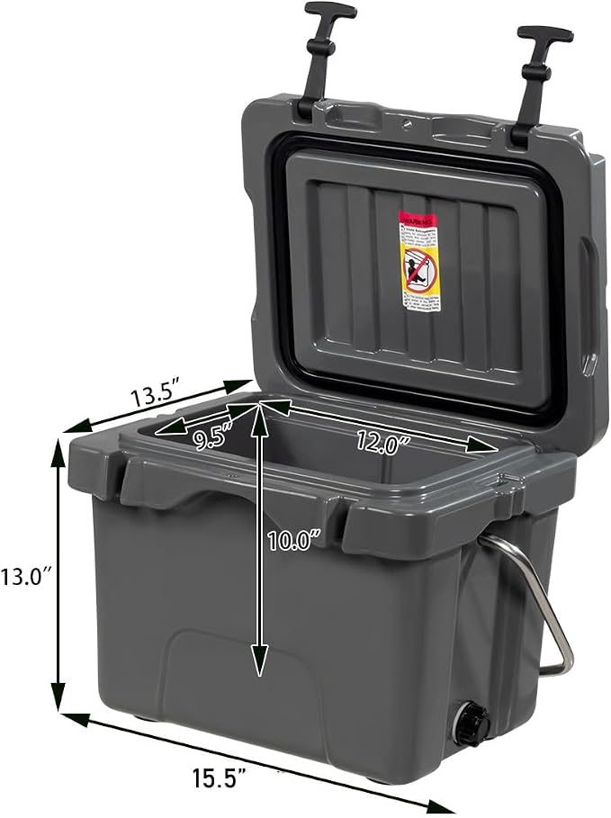 DORTALA 16 Quart Cooler, Heavy Duty Ice Chest with Handle, Drain Plug & 2 Cup Holders, 3-5 Day Ice Retention, Portable Ice Cooler Ideal for Camping, Travel, Fishing &Activities