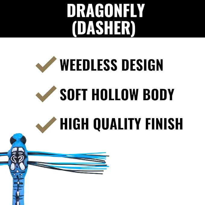 Lunkerhunt Dragonfly Lure with Double Skirted Wings | Perfect Topwater Fishing Lures for Bass, Trouth and Pike, Weedless Bait (Dasher)
