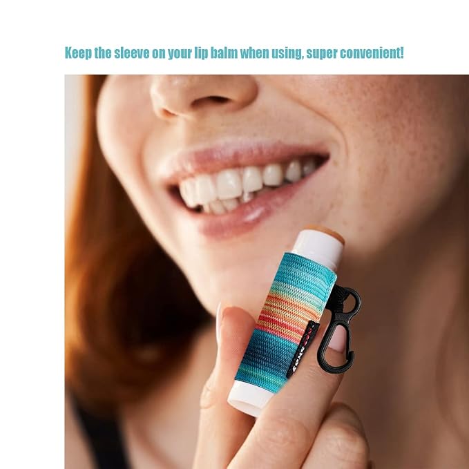 HEYSKAY 3PCS Lip Balm Holder Lipstick Sleeves Keychain Lip Gloss Holder Keychain Chapstick Elastic Sleeves(Dark blue strip)