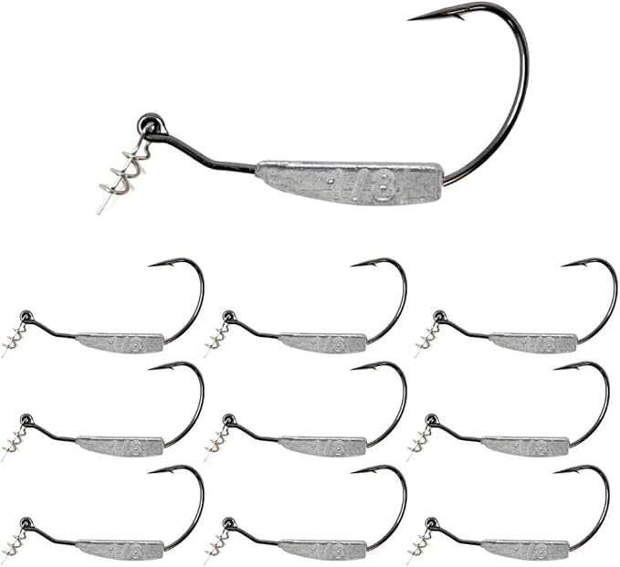 Reaction Tackle Weighted Swimbait Hooks for Bass Fishing - Weedless Fishing Hooks with Twist Lock for Freshwater and Saltwater (10-Pack)