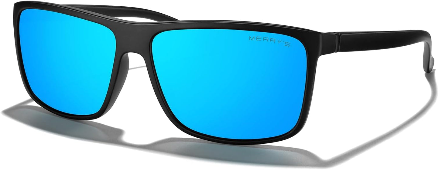 MERRY'S Rectangular Polarized Sports Sunglasses for Men Women Cycling Driving Fishing UV400 Protection S8225