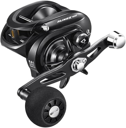 Piscifun Alinox 400 Baitcaster Fishing Reel, 38Lbs Max Drag Aluminum Alloy Frame Baitcasting Reel, Available in 6.6:1/8.1:1 Gear Ratio, Freshwater and Saltwater Low Profile Casting Reel for Musky