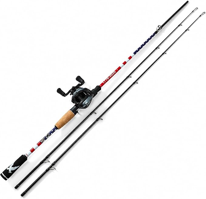 DC Baitcasting Reel Combo with Smart Digital Brake, Anti-Backlash, USA 250th Anniversary Design Fishing Rod, Signature DC Sound, Easy-Control 7.1:1 Baitcaster for Beginners & Bass Fishing