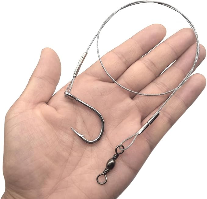 3/0-5/0 Shark Surf Rigs with 20 Inch 49-Strands Steel Leader(120Pound),Deep Sea Hooks for Big Fish