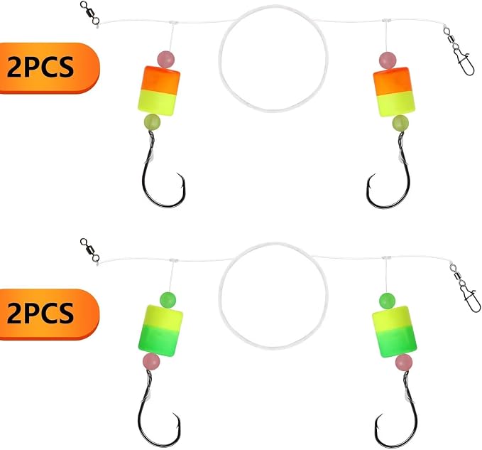 Dovesun 10PCS/4PCS Pompano Rigs for Surf Fishing Saltwater Fishing Rigs with Floats and Beads Unique Double-Line T-Knot Pre-Rigged Surf Fishing Gear & Tackle with Circle Hooks
