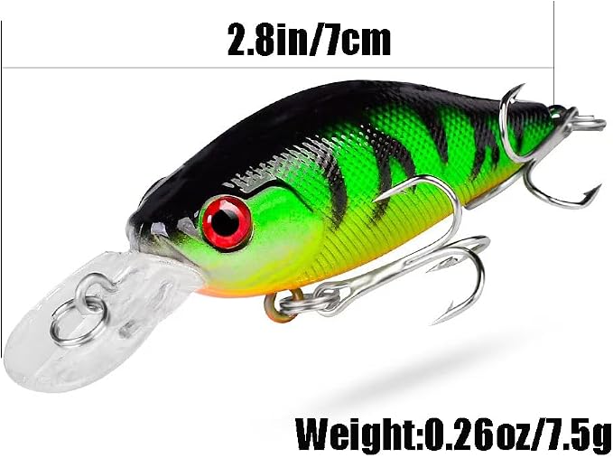 5Pcs Bass Fishing Lures Kit, Minnow Fishing Lures Crankbaits Set，Crank Bait Fishing Lures, Topwater Crankbaits Hard Baits for Bass Trout Freshwater and Saltwater
