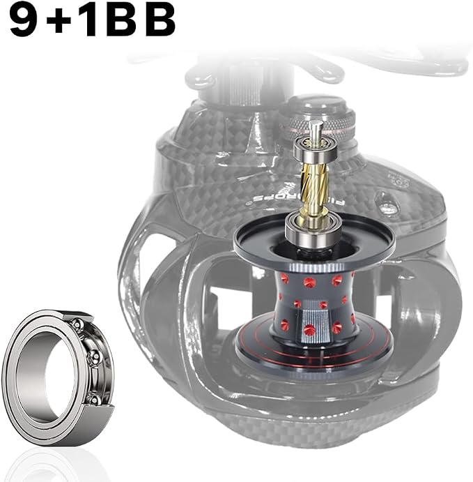 FISHDROPS Baitcaster Reels, 9+1BB, CNC Aluminum Spool, Magnetic Brake System Bait Caster Reel High Speed Gear Ratio 7.0:1 Ultra Smooth Low Profile Baitcasting Fishing Reel