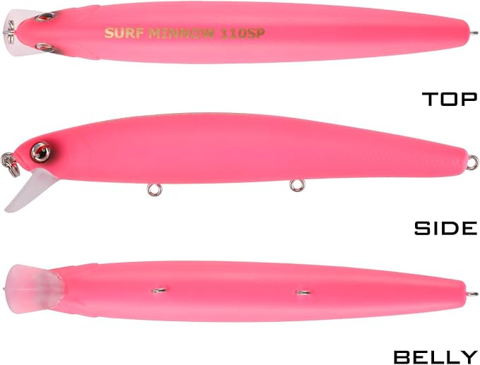 LITTMA California Surf Fishing Lures Saltwater Jerkbait Crankbait Surf Minnow 110/125 - Metallic Sardine Super Glow & Pearl Pink Belly Glow Lures for Halibut & Striper Fishing