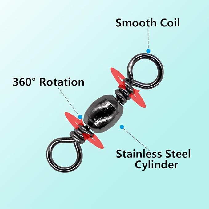 Fishing Barrel Swivels Kit, 300pcs Stainless Steel Rolling Bearing Snap Connector for Saltwater Freshwater Fishing#2#3#4#5#6#7