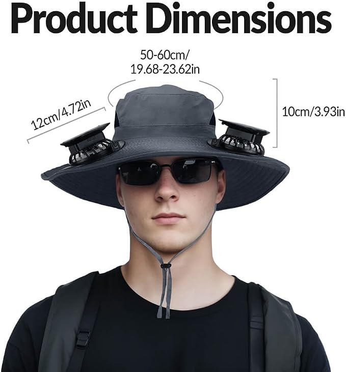 Solar Powered Fan Hat for Men Women Wide Brim Hat with 2 Fans UPF 50+ Outdoor Fishing Beach Sun Hat