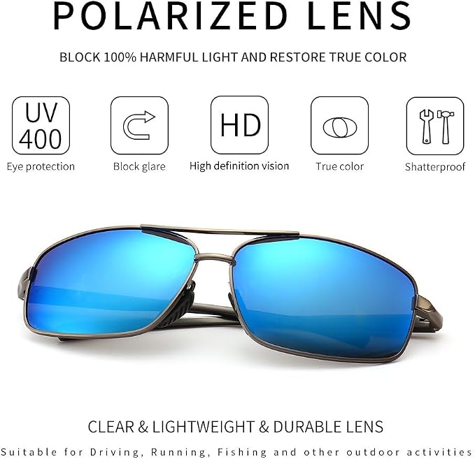 SUNGAIT Ultra Lightweight Rectangular Polarized Sunglasses Men UV400 Protection
