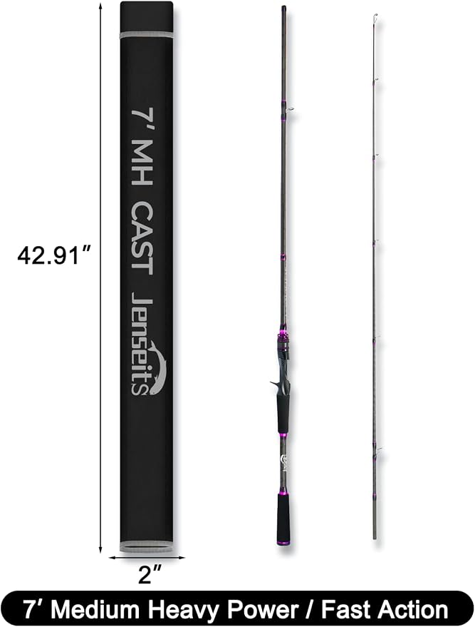 Jenseits Carbon Fiber Fishing Rod Series (6-12 Ft), Spinning & Casting Rods with Stainless Steel Ceramic Guides, Fast Action Fishing Pole for Bass, Trout, Walleye & Surf Fishing