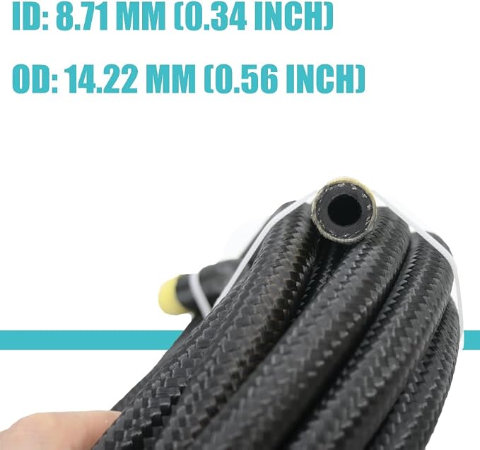 6AN Fuel Line Hose 10FT - 500 PSI High Pressure Braided Stainless Steel Hose for Fuel, Oil, Transmission Cooler & Hydraulic Lines