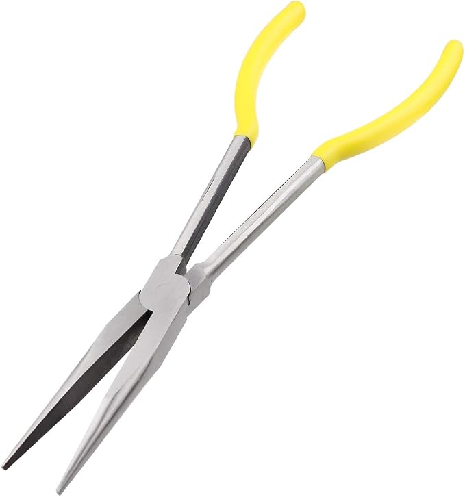 11 Inch（28cm） Long Reach Long Nose Pliers | Designed for Mechanics, Technicians, and Contractors | Work with Delicate or Difficult-to-Reach Pieces | Milled-Jaws | Steel “Needle Nose（Yellow）