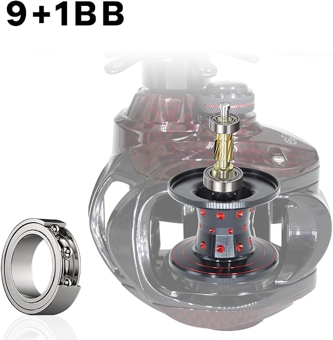 FISHDROPS Baitcaster Reels, 9+1BB, CNC Aluminum Spool, Magnetic Brake System Bait Caster Reel High Speed Gear Ratio 7.0:1 Ultra Smooth Low Profile Baitcasting Fishing Reel