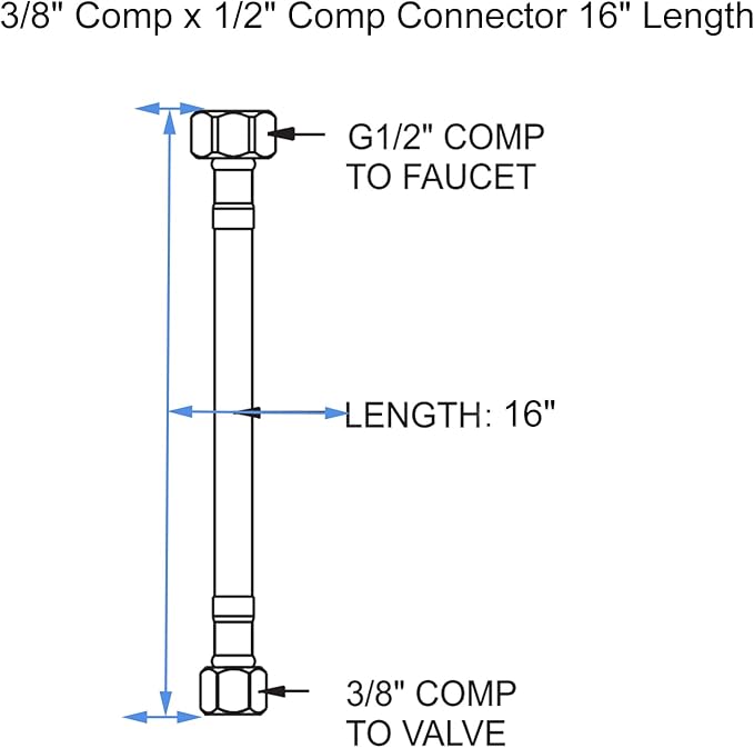 ARCORA 16” Length Faucet Hose Connects Bathroom Sink to Water Supply Braided Nylon Supply Line with 3/8" Female Compression x 1/2" Female Compression 2Pcs (1 Pair)