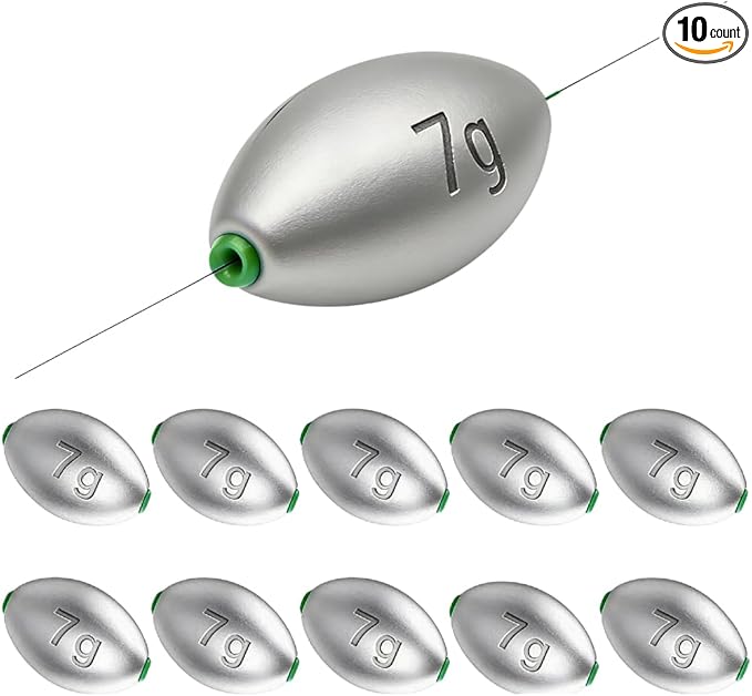 Egg Sinkers Fishing Weights, Oval Slip Sinkers Bullet Lead Fishing Weights for Freshwater Saltwater Tackle Set 1/8oz to 1oz
