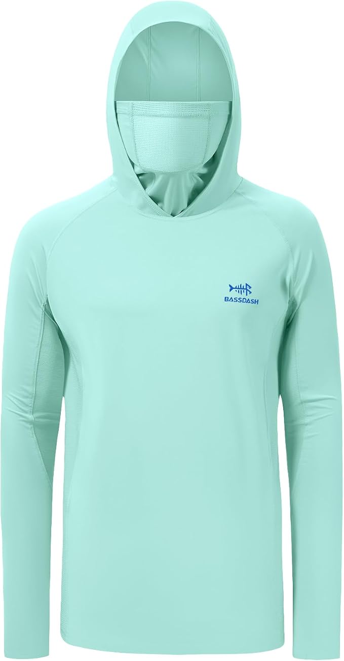 BASSDASH UPF 50+ Men’s Long Sleeve Fishing Shirt with Mask UV Neck Gaiter Hoodie