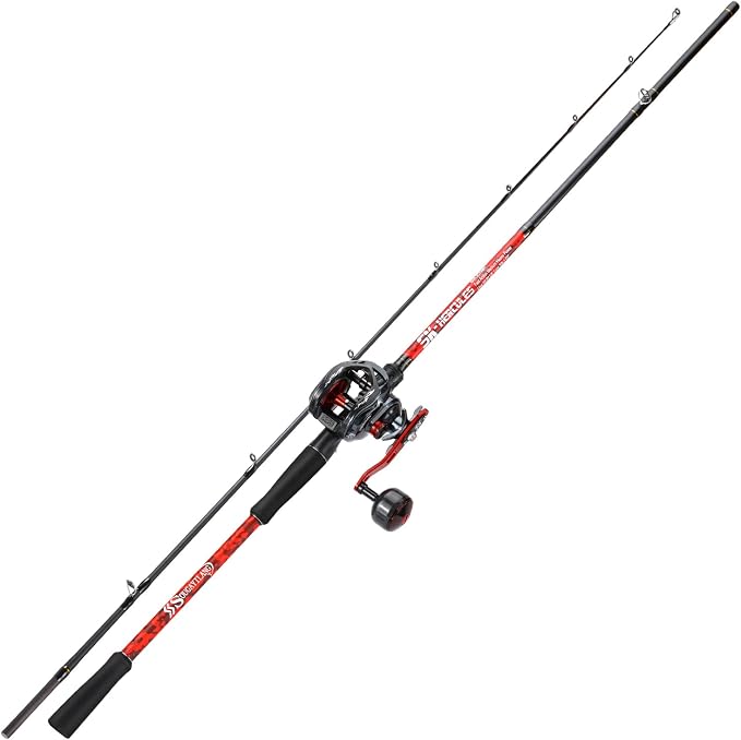 Sougayilang Baitcaster Rod Reel Combo, 2-Piece Fishing Rod with 400 Size Casting Reel, Aluminum Reel Seat for Musky Fishing