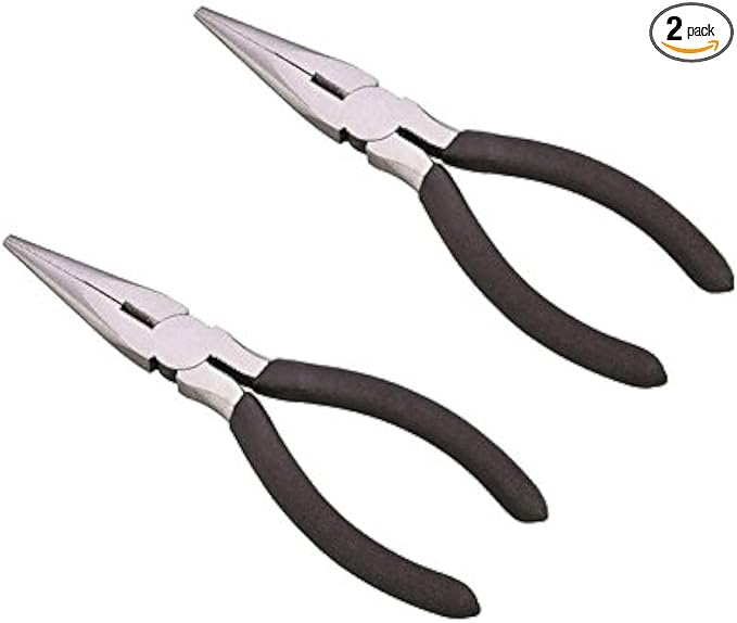 Edward Tools Long Nose Pliers with Side Cutter 6” - 2 Pack - Drop forged steel - Polished rust proof finish - Extra strength well aligned side cutter - Smooth action needle nose pliers