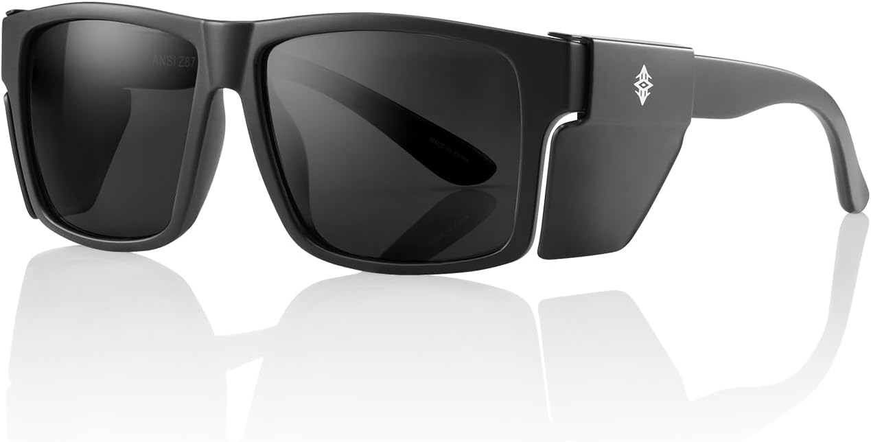 Z87 Safety Sunglasses Polarized for Men Women | Removable Side Shields UV 400 Protection ,Fishing Driving Working