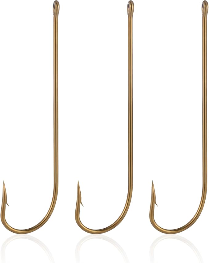 Dr.Fish 100 Pack Aberdeen Fishing Hooks Freshwater Hooks Extra Long Shank Bronze Light Wire Offset Live Bait Hooks Bass Crappie Walleye Panfish Bluegill Bream