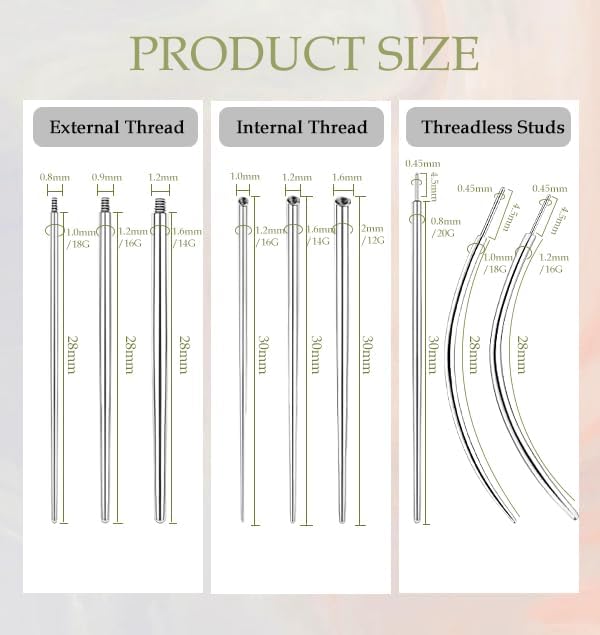 Piercing Taper Ball Grabber Tool for Changing Jewelry 12G 14G 16G 18G 20G Stainless Steel Flat Back Earrings Applicator Tool Threadless Insertion Pin Thread Body Piercing Kit for Ear/Nose/Belly/Horseshoe/Lip/Eyebrow/Tongue