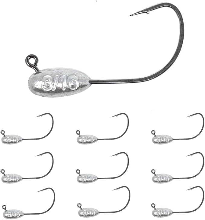 Reaction Tackle Tube Jig Heads for Bass Fishing - Tube Bait with Size Stamped on Jighead for use with Hollow Body Fishing Lures (10-Pack)