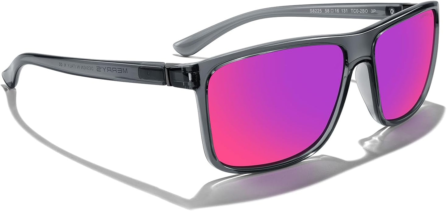 MERRY'S Rectangular Polarized Sports Sunglasses for Men Women Cycling Driving Fishing UV400 Protection S8225