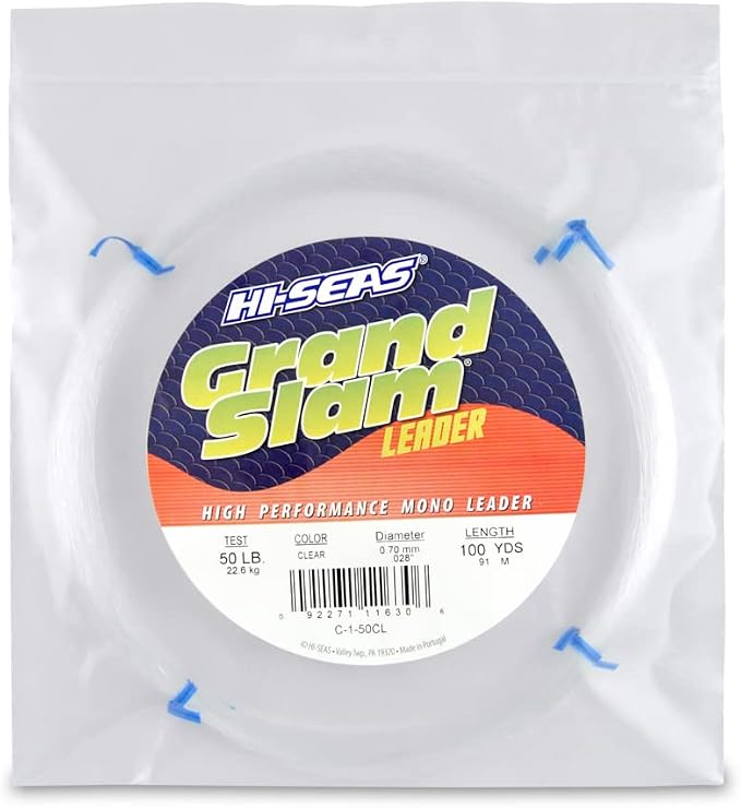 HI-SEAS Grand Slam Monofilament Fishing Leader - Superior Strong Clear Black, for Freshwater & Saltwater Big Game Bottom Fishing, Trolling