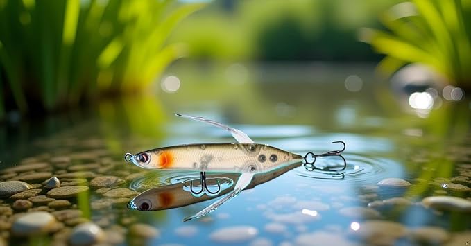 Topwater Crawler Walks On Water Dragonfly Big Bass Blow Ups Great Fishing Gift Great for Freshwater Fishing (Red Head & Silver Body)