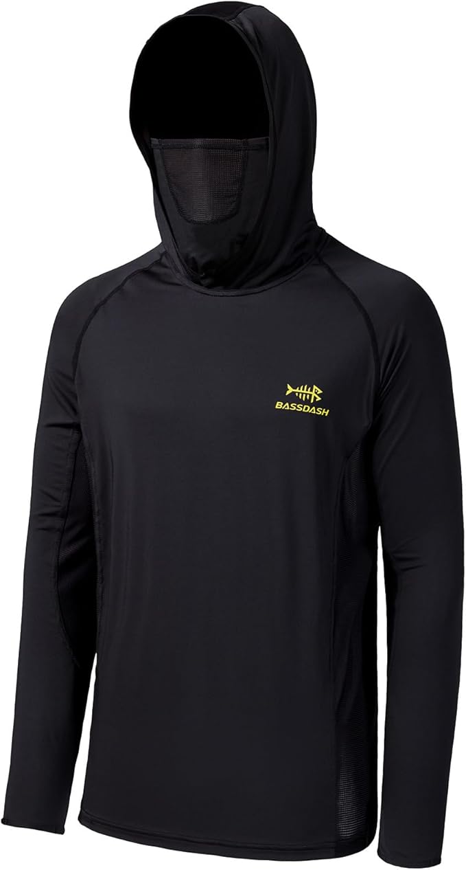 BASSDASH UPF 50+ Men’s Long Sleeve Fishing Shirt with Mask UV Neck Gaiter Hoodie
