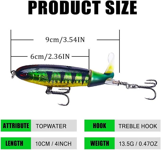 Topwater Fishing Lures With Storage Box, Whopper Popper for Bass, Catfish, Pike, Perch - Floating Pencil Bait With Rotating Tail for Freshwater or Saltwater