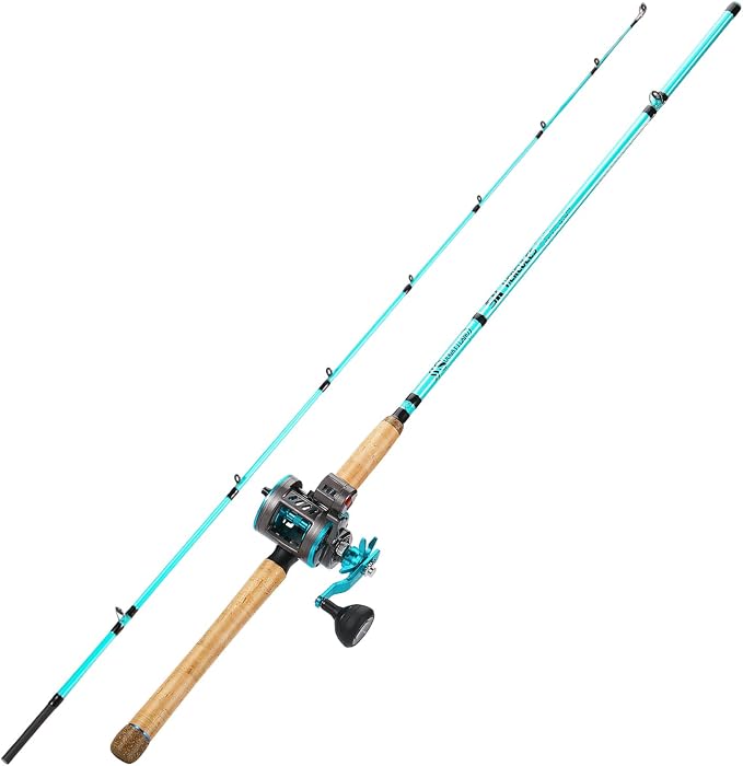 Sougayilang Inshore Fishing Rod Combo with Line Counter Fishing Reel Suitable for Catfish, Salmon/Steelhead, Striper Bass Fishing