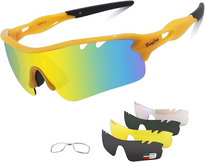 BangLong Polarized Cycling Sunglasses for Men Women, 26g Sports Sunglasses with 5 Lenses for Running Fishing Baseball Driving