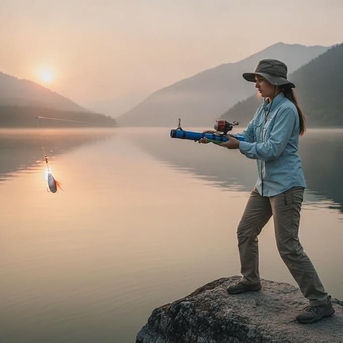 Catapult Fishing Rod, Compact Slingcaster Fishing Rod, Slingshot Reel Adjustable Latex Tuberocket Launcher Fishing Pole, High Elasticity Casting Tool for Freshwater & Saltwater Fishing Travel Hunting