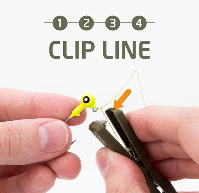 Fishing Knot Tying Tool/Jig Head and Hook Eyelet Grip/Line Threader/Clipper for Shaky Hands and Poor Eyesight. Tackle Box Accessory.