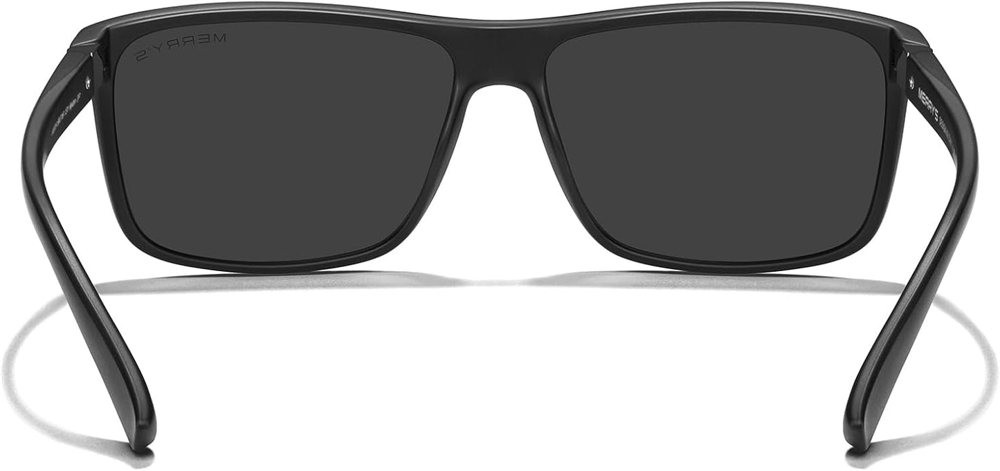 MERRY'S Rectangular Polarized Sports Sunglasses for Men Women Cycling Driving Fishing UV400 Protection S8225