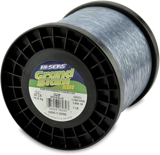 HI-SEAS Grand Slam Monofilament Fishing Line - Strong & Abrasion Resistant in Clear, Pink, Green, Smoke Blue, Fluorescent Yellow Freshwater & Saltwater - 1 lb Spool