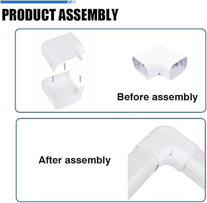 3'' Width Flat Elbow, Mini-Split Line Set Cover Accessories for Mini Split AC & Central AC, White