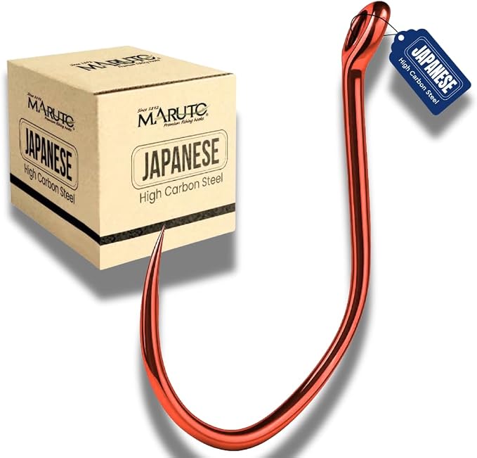Maruto Barbless Grabber Sickle Fishing Hooks, Strong Japanese High Carbon Steel, Sizes #1 to 5/0, Black, Red & Pink