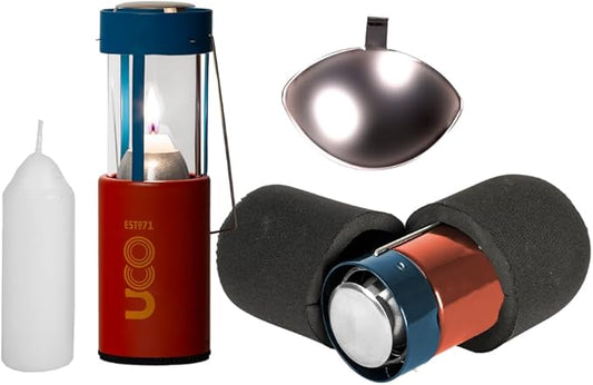 UCO Original Candle Lantern Kit – Aluminum Camping Lantern with 2 Emergency Candles, Light Reflector & Cocoon Case – Windproof Survival Lantern for Backpacking, Hiking & Power Outages