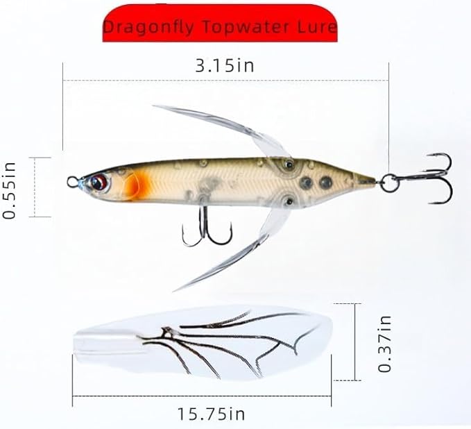 Topwater Crawler Walks On Water Dragonfly Big Bass Blow Ups Great Fishing Gift Great for Freshwater Fishing (Red Head & Silver Body)