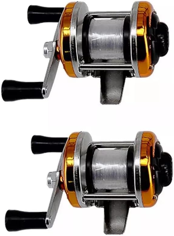 2PCS Portable Mini Fishing Reel Aluminum Spool Metal Small Spinning Reel Winter Ice with Fishing line