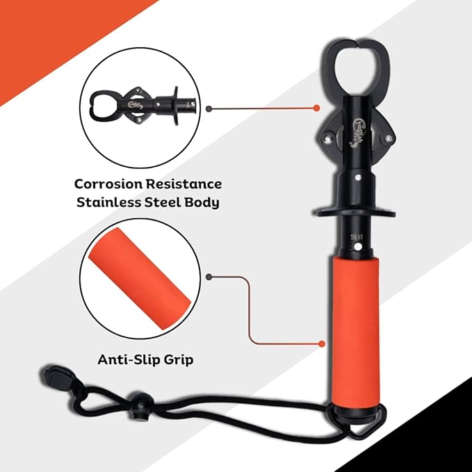 Catfish Pro Tournament Series Stainless Steel Fish Lip Gripper with Scale | One-Handed Operation | Rotating Head, Cushioned Handle, & Adjustable Lanyard for Easy, Precise, and Comfortable Fishing