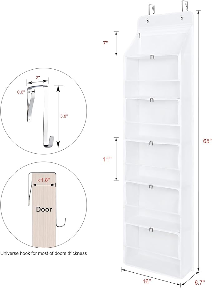 Univivi Hanging Yarn Storage Organizer with 6 Zipper Closure Compartments, Large Capacity Knitting Organizer Storage, Over the Door Hanging Yarn Holder for Knitting Needles, Crochet Hooks(Clear White)
