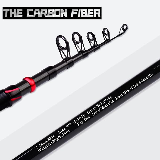 Fishing Rod and Reel Combo, 6.9ft Carbon Fiber Telescopic Fishing Pole with Spinning/Baitcasting Reel Combos, Sea Saltwater Freshwater Ice Bass Fishing Tackle Set Fishing Rods Kit
