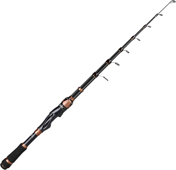 PLUSINNO Fishing Rod and Reel Combos, Bronze Warrior Toray IM6 Carbon Matrix Telescopic Fishing Rod Pole, 12 +1 Shielded Bearings Stainless Steel BB Spinning Reel, Travel Freshwater Fishing Gear