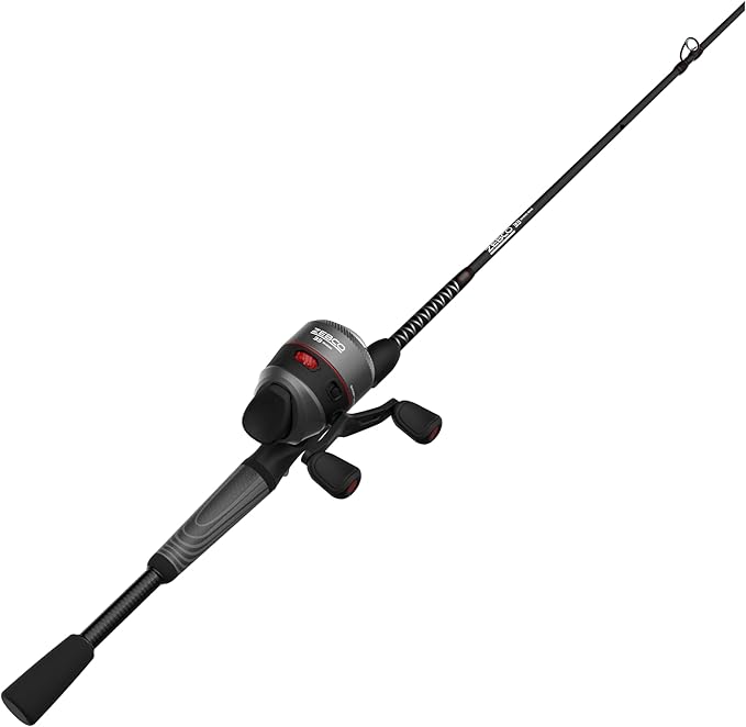Zebco 33 Rhino Tough Spincast Reel and 2-Piece Fishing Rod Combo, Durable E-Glass Rod with ComfortGrip Handle, Quickset Anti-Reverse Fishing Reel with Bite Alert