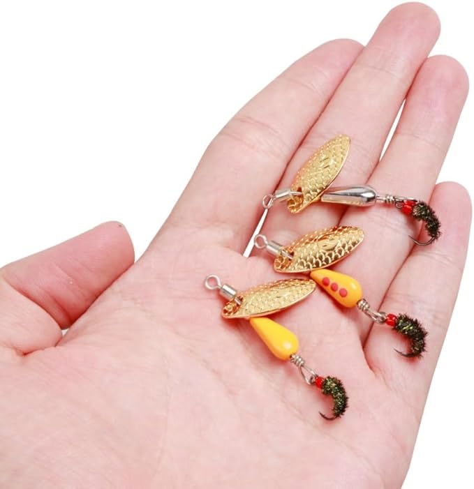 Trout Spinners - Fly Trout Fishing Lures for Bass Salmon Pike, Smallmouth Bass Lures with Brass Spinner for Lake River Fishing